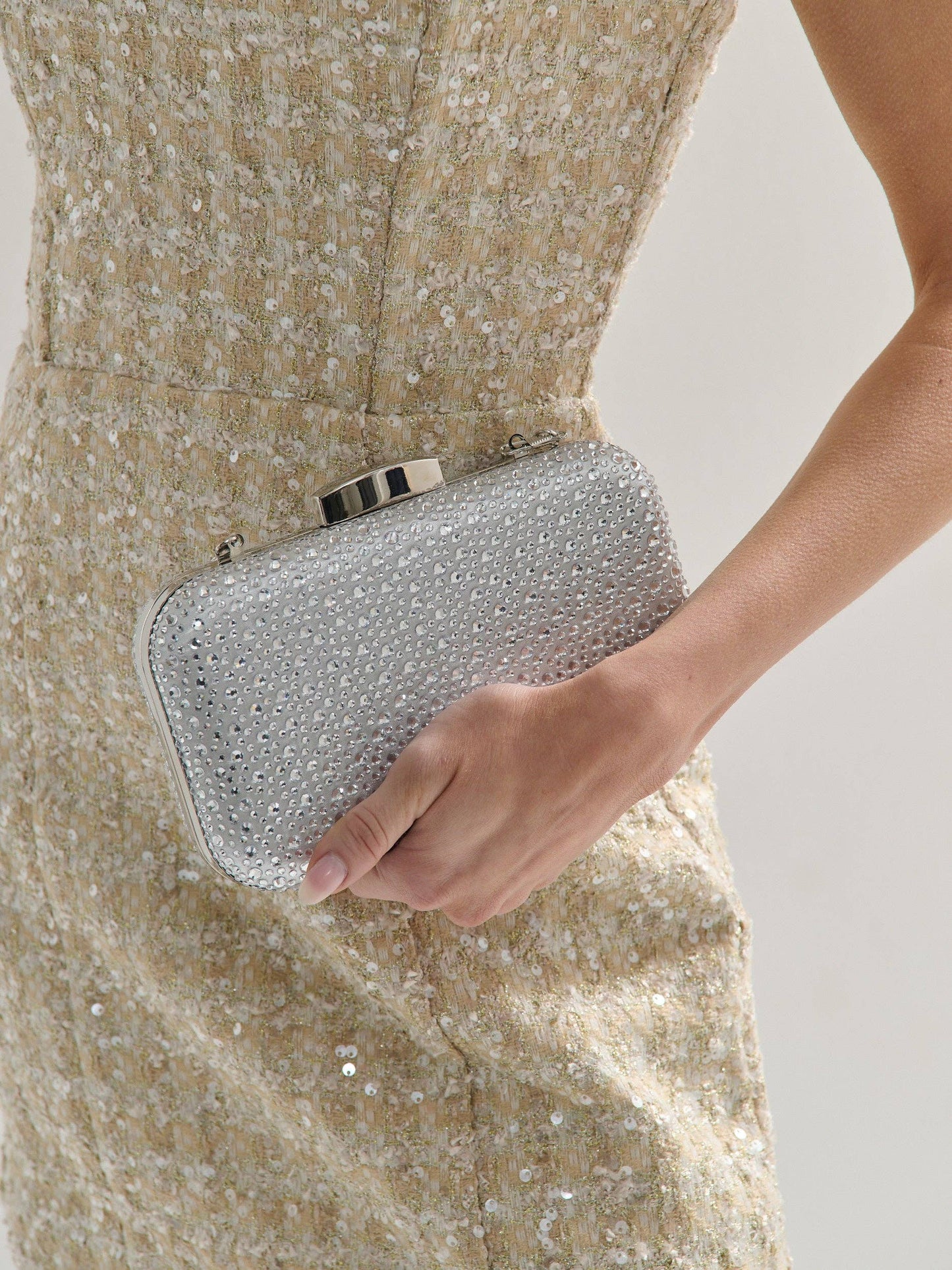 Romie Rhinestone Clutch Bag in Silver