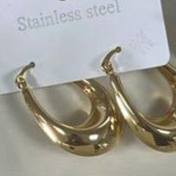 Chunky Double Hoop Earrings - Gold