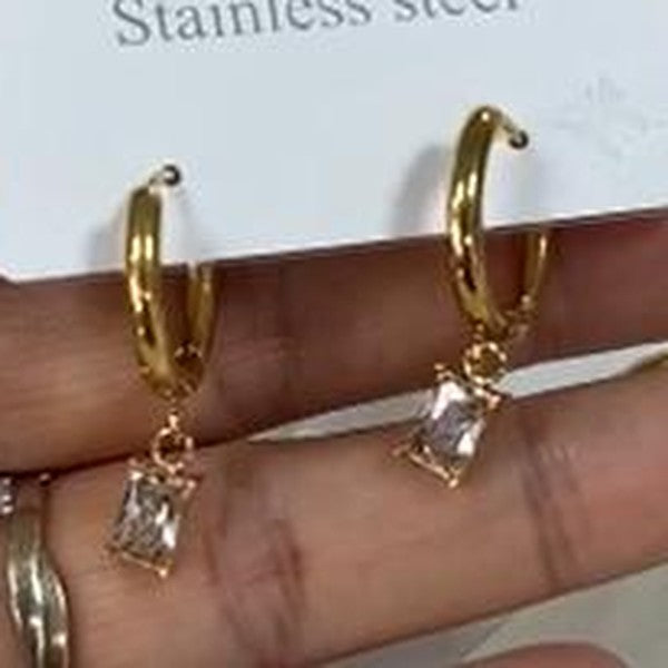 Crystal Drop Huggie Earrings - Gold