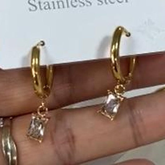 Crystal Drop Huggie Earrings - Gold