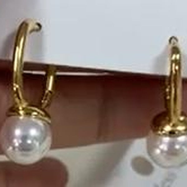Pearl Drop Huggie Earrings - Gold
