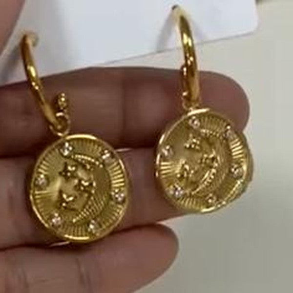 Coin Drop Huggie Earrings - Gold