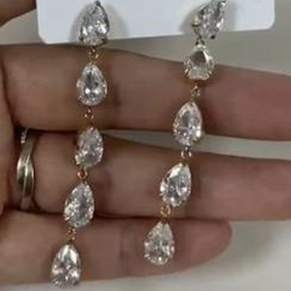 Crystal Teardrop Earrings - Gold