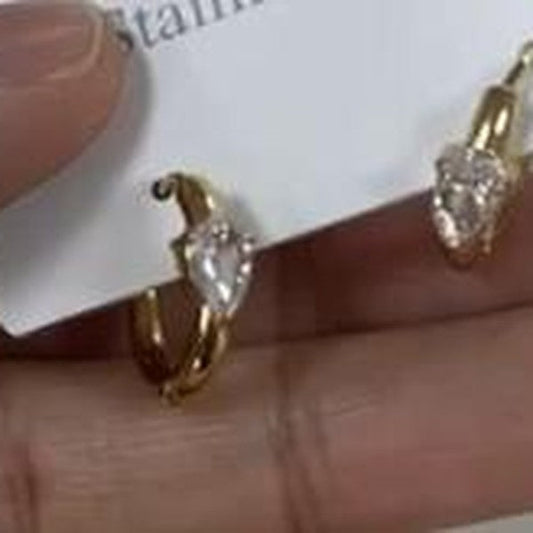 Teardrop Crystal Huggie Earrings - Gold