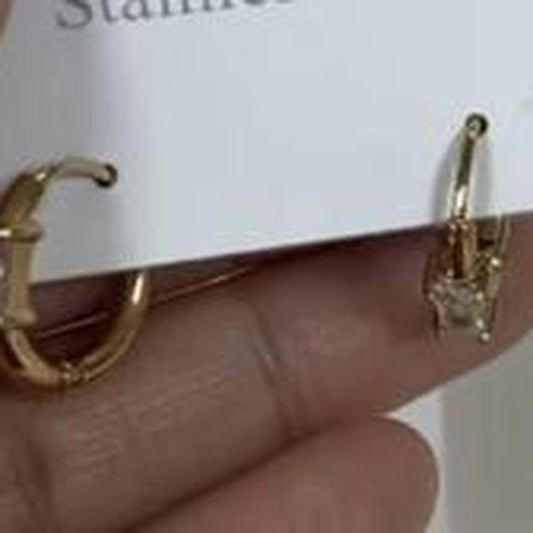 Rectangle Crystal Huggie Earrings - Gold