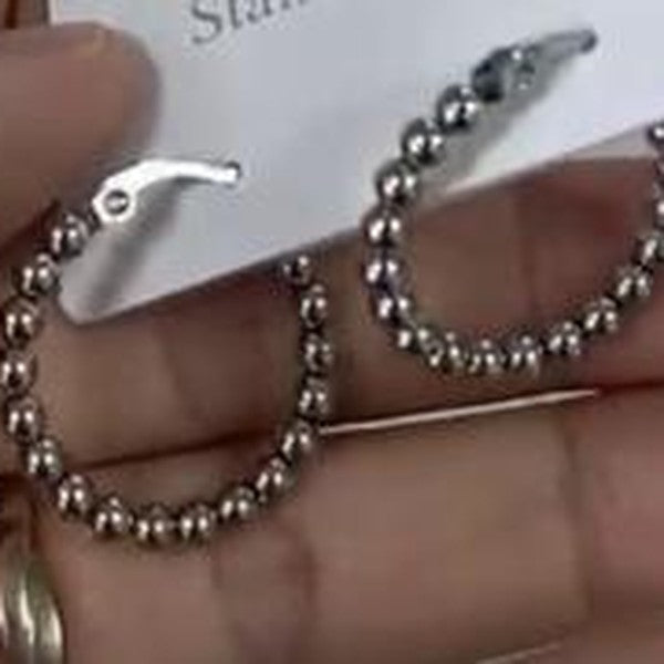 Beaded Hoop Earrings - Silver