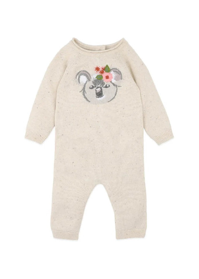 Charlie Koala Organic Knitted Romper - Cream Speckle