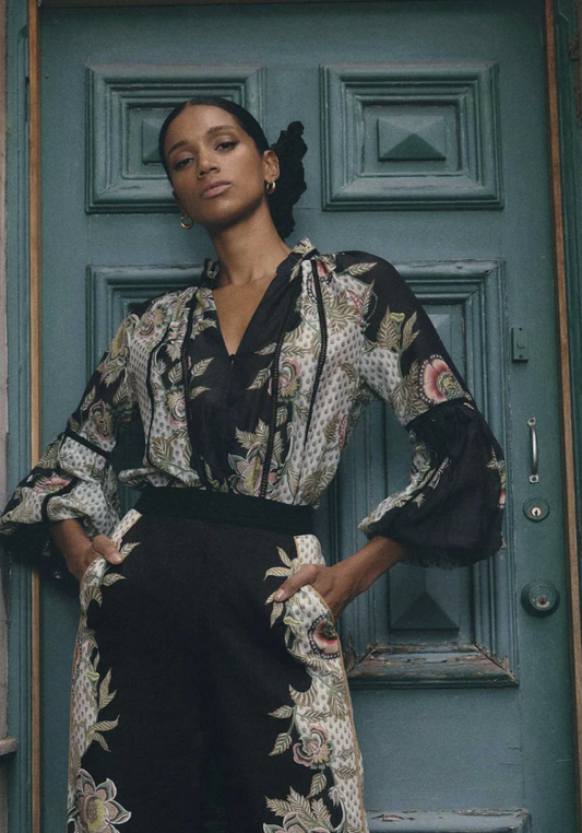 Espada Lace Trim Silk Blouse