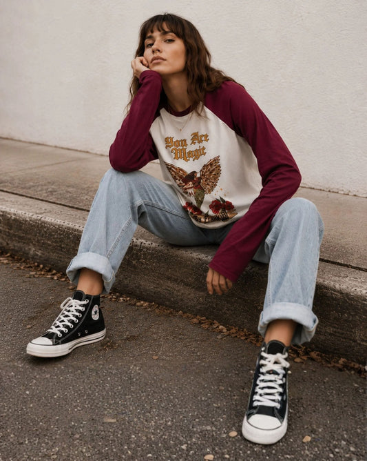 You Are Magic Raglan Tee - White/Burgundy