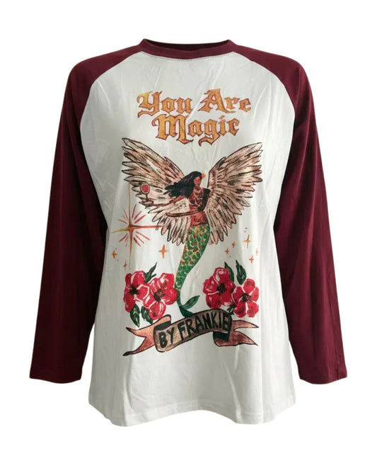 You Are Magic Raglan Tee - White/Burgundy