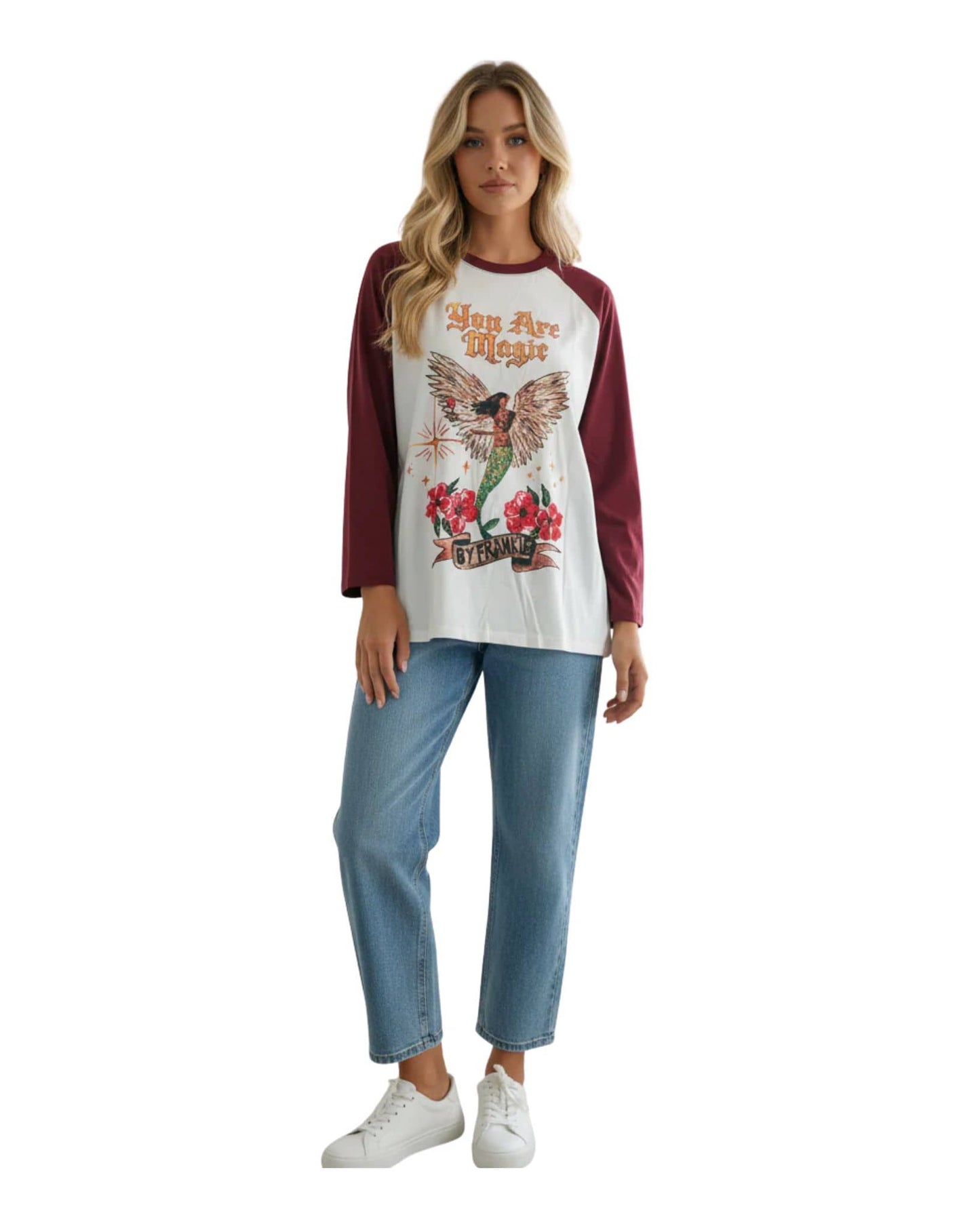 You Are Magic Raglan Tee - White/Burgundy