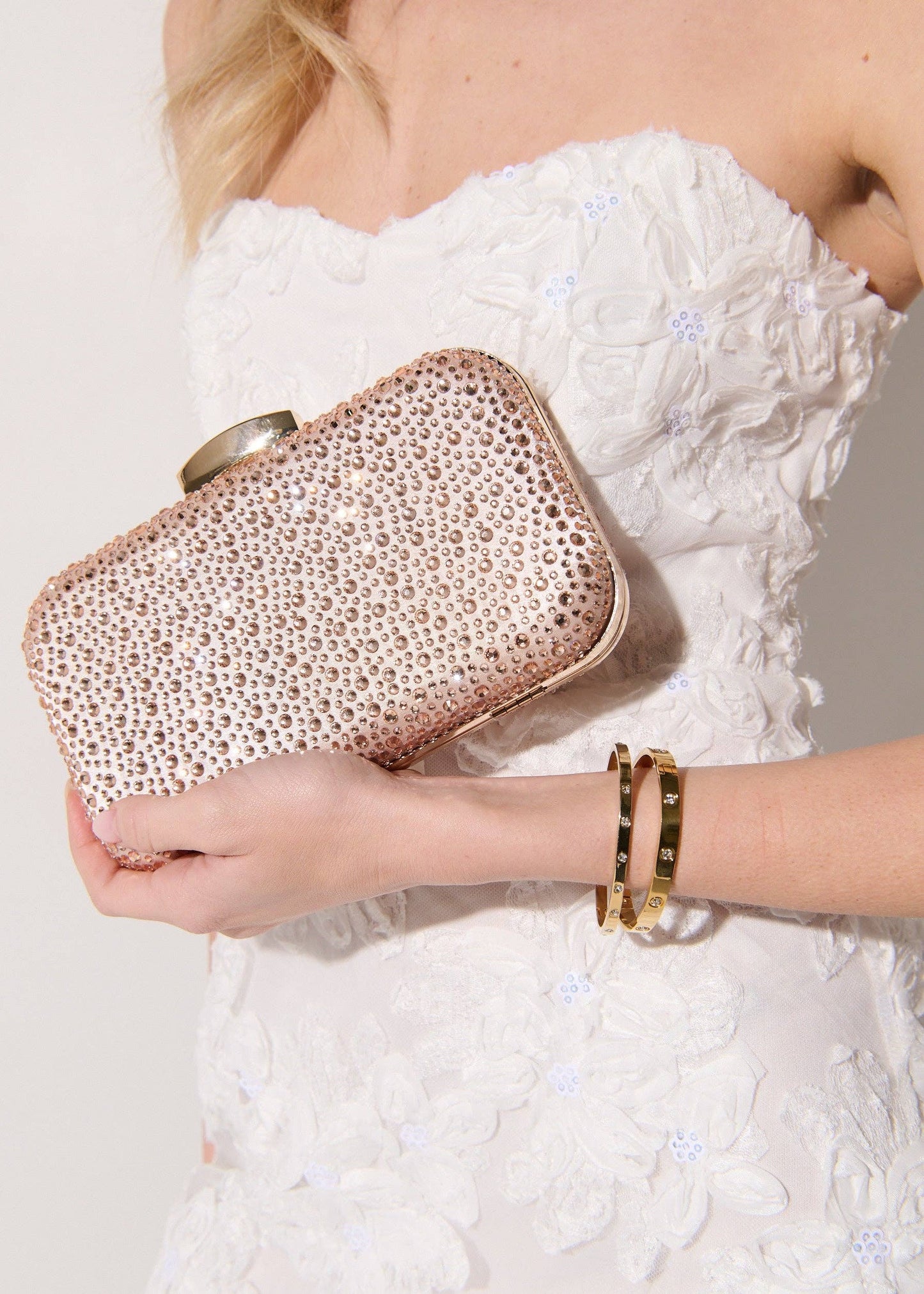Romie Rhinestone Clutch Bag in Champagne