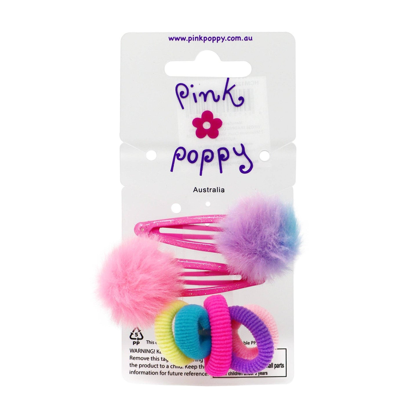 Pink Poppy - Pom Pom Hair Clips & Elastics - (Pack Size: 6)