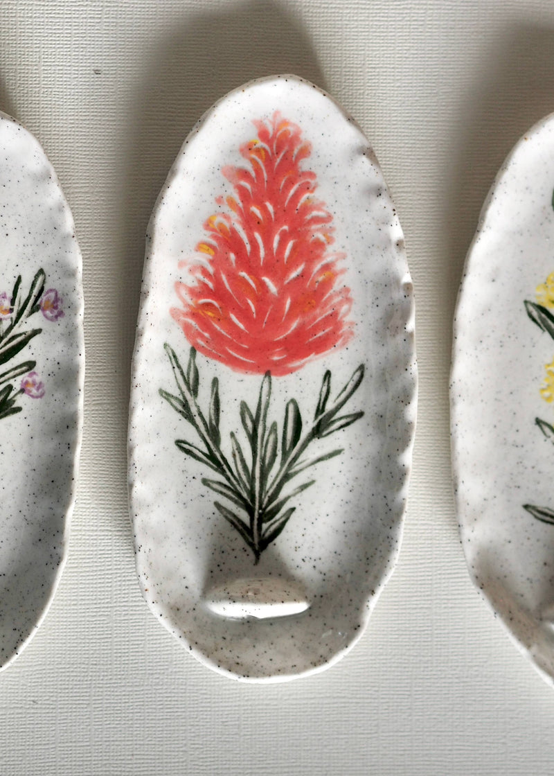 Hand-painted Ceramic Incense Holder Australian Natives: Pink Banksia