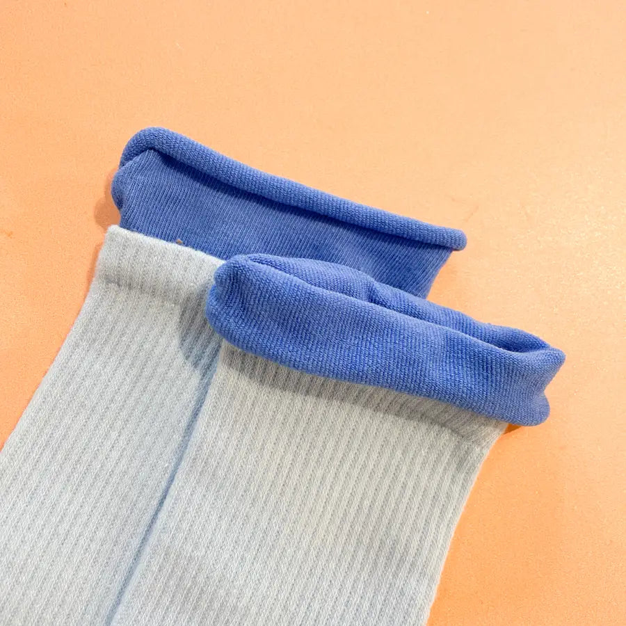 Double Layered Rib Crew Socks - Blue