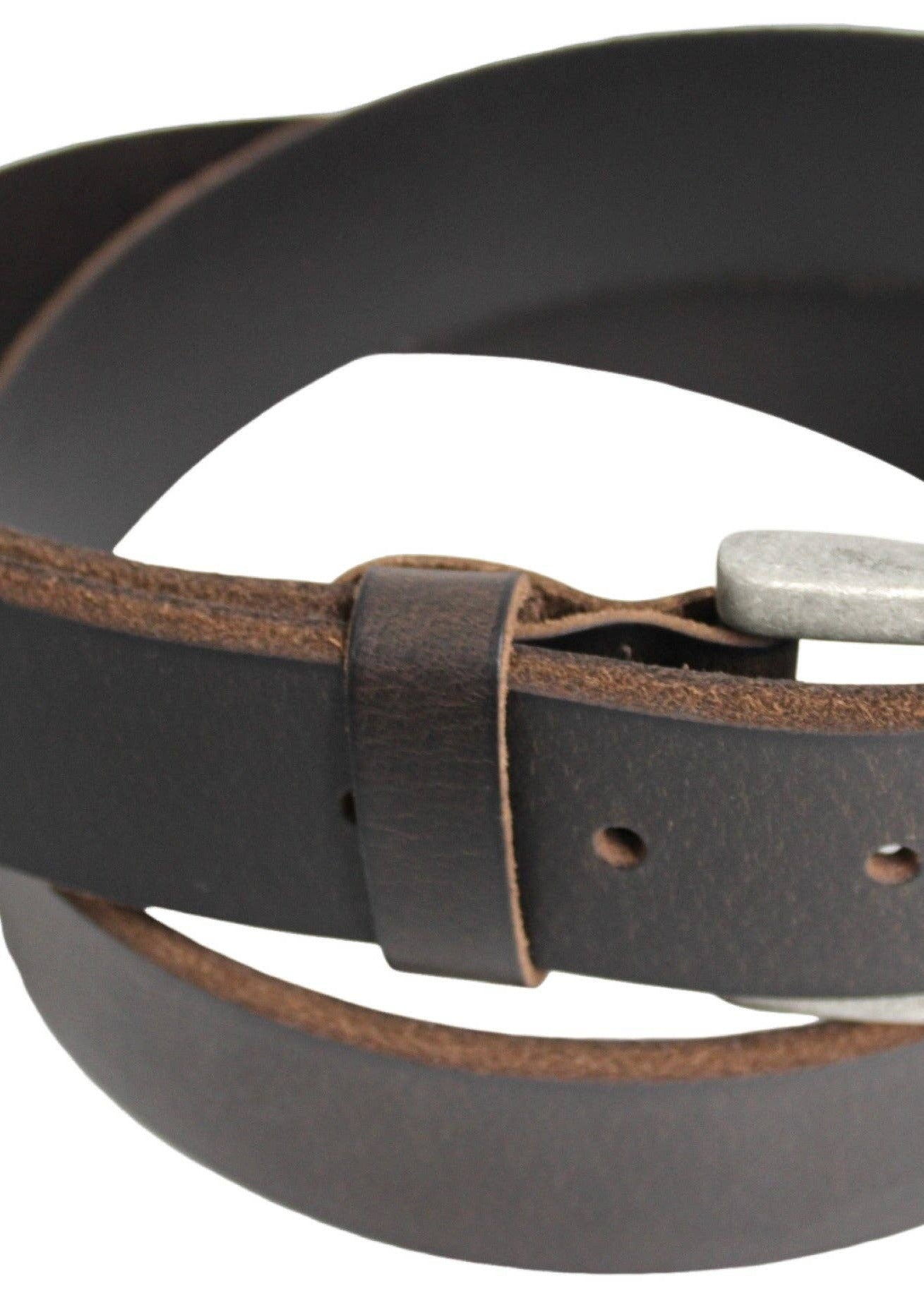 Full Grain Leather Classic Bevelled Edge Belt - Brown.: 32 inch