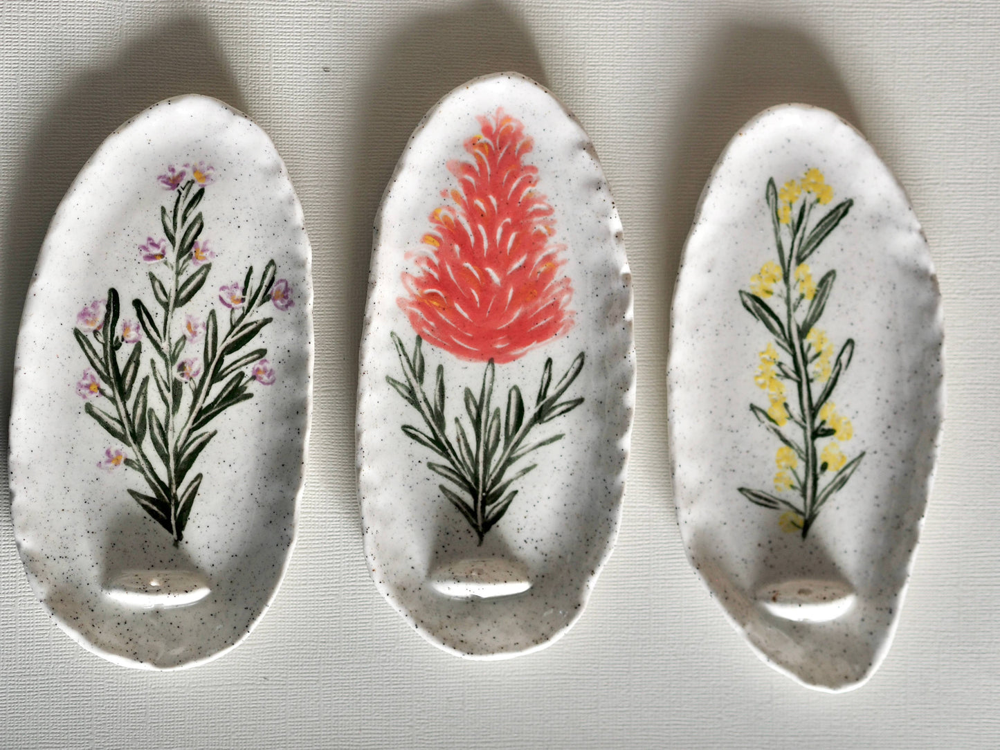 Hand-painted Ceramic Incense Holder Australian Natives: Yellow Grevillea