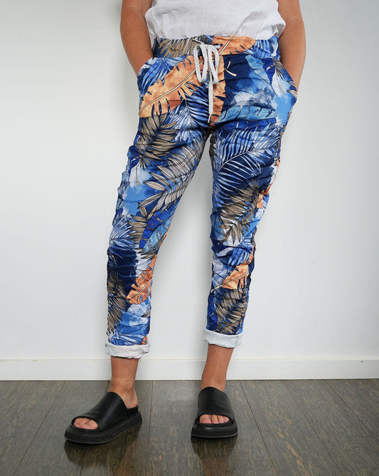 Elastan Printed Pants - Multi Cobalt