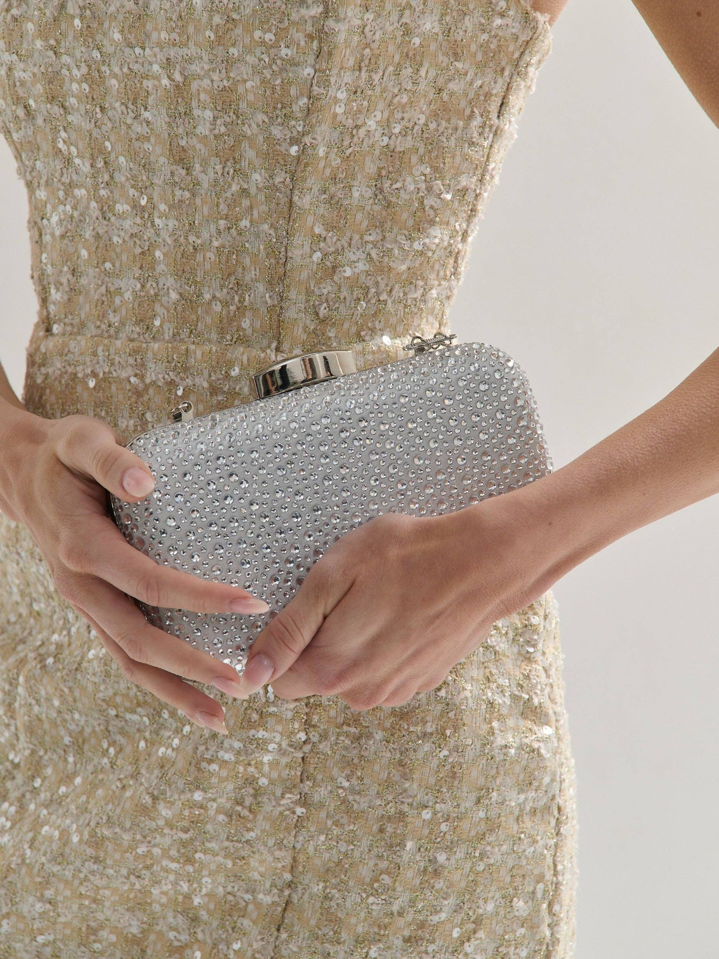 Romie Rhinestone Clutch Bag in Silver