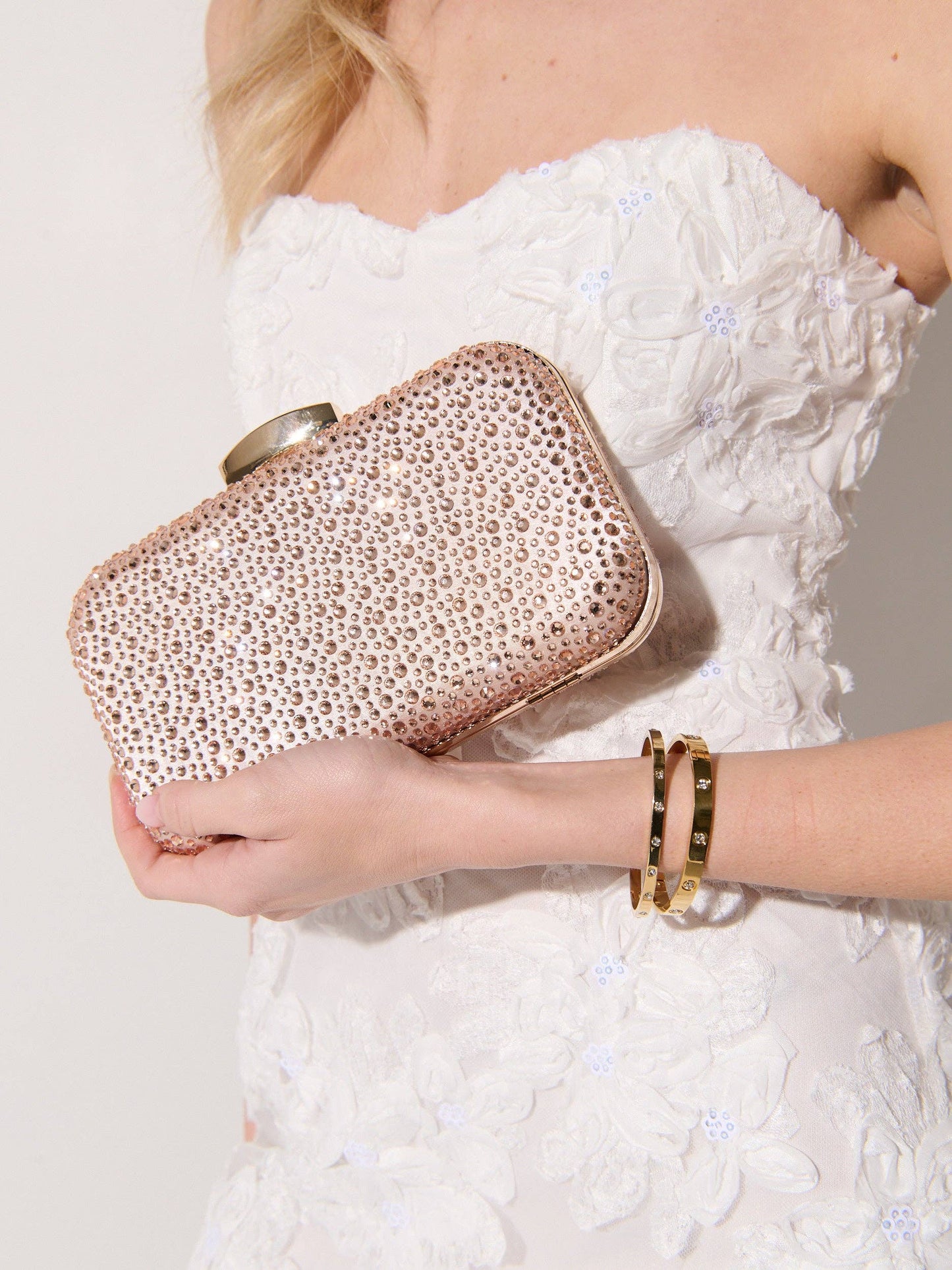 Romie Rhinestone Clutch Bag in Champagne