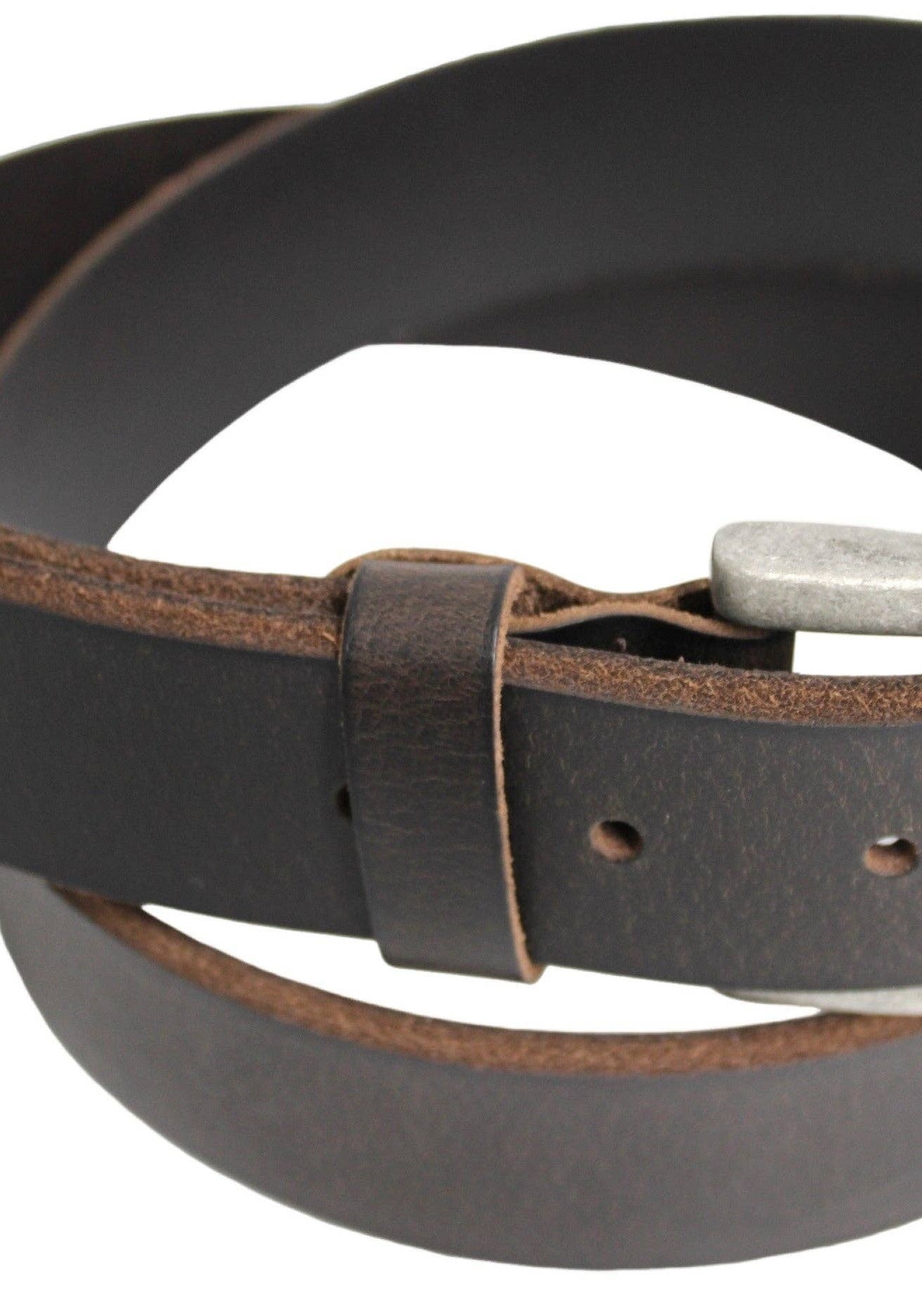 Full Grain Leather Classic Bevelled Edge Belt - Brown.: 32 inch