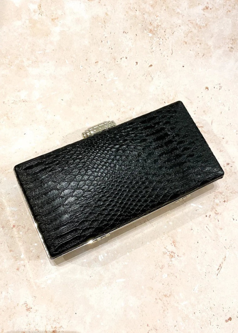 Ciara Croc Effect Clutch - Black