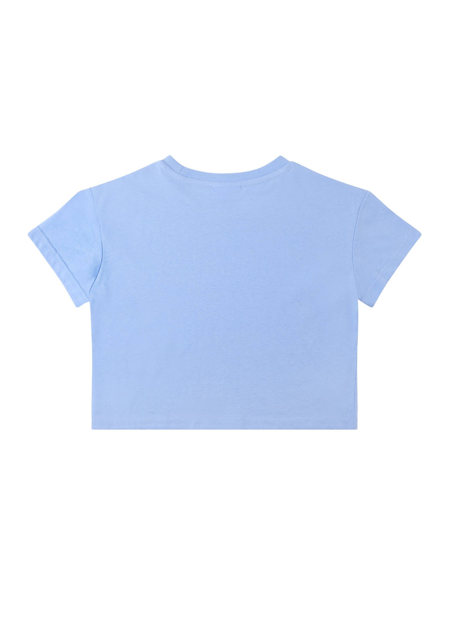 Kids Cotton Embroidery Crop Tee - Sky Blue