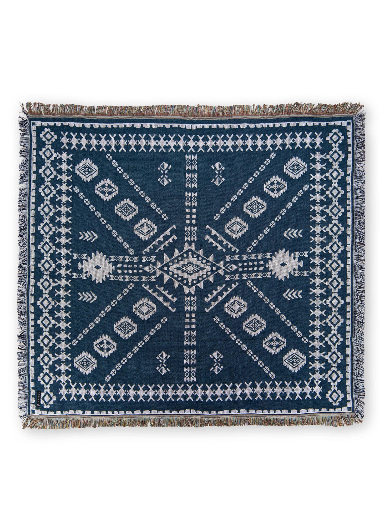 HENDEER - 'Blue Moon' Woven Picnic Rug/Throw: Large 170x200cm