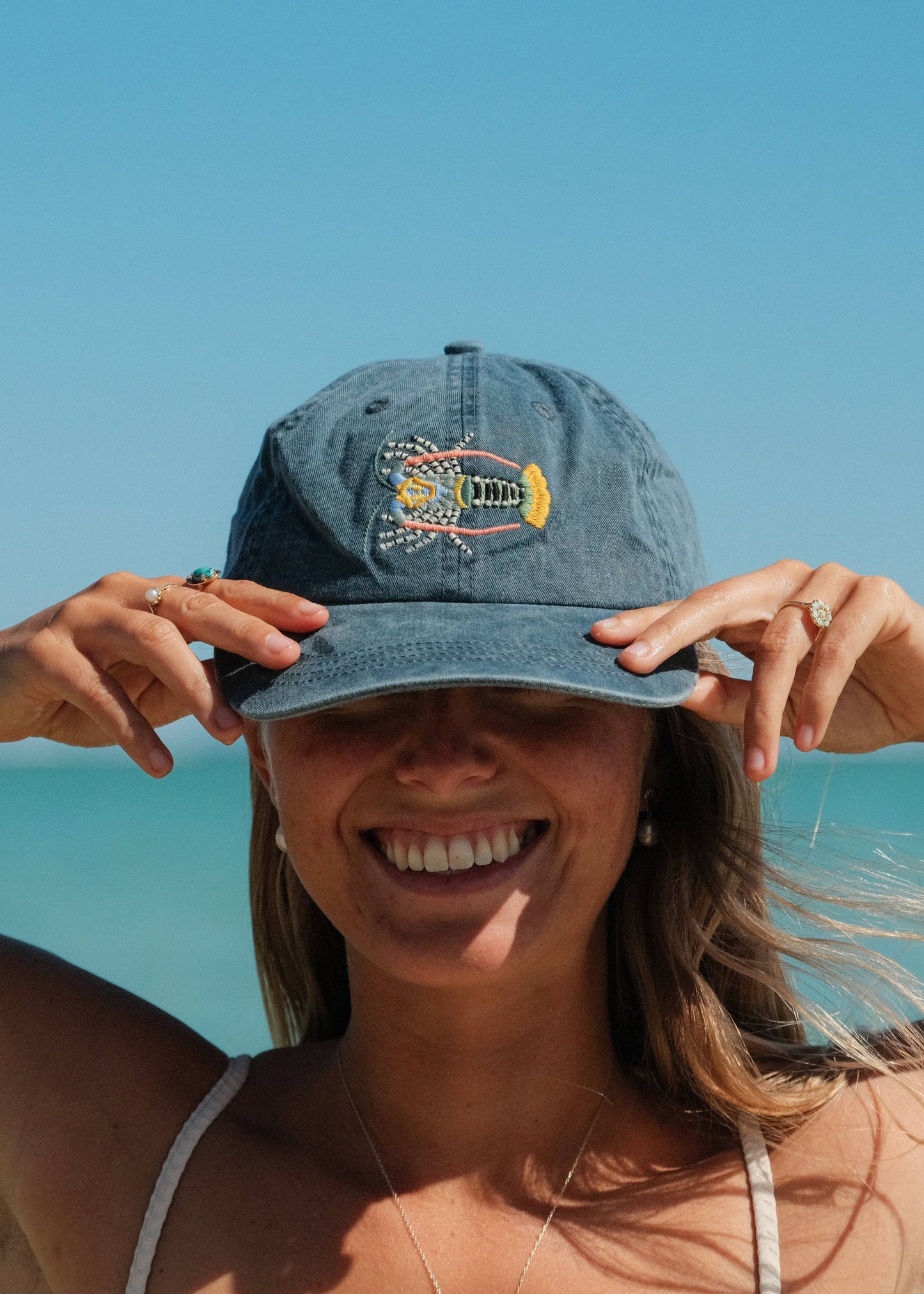Pallion Point - Tropical Rock Lobster Fish Lid | Cotton Dad Cap in Stone