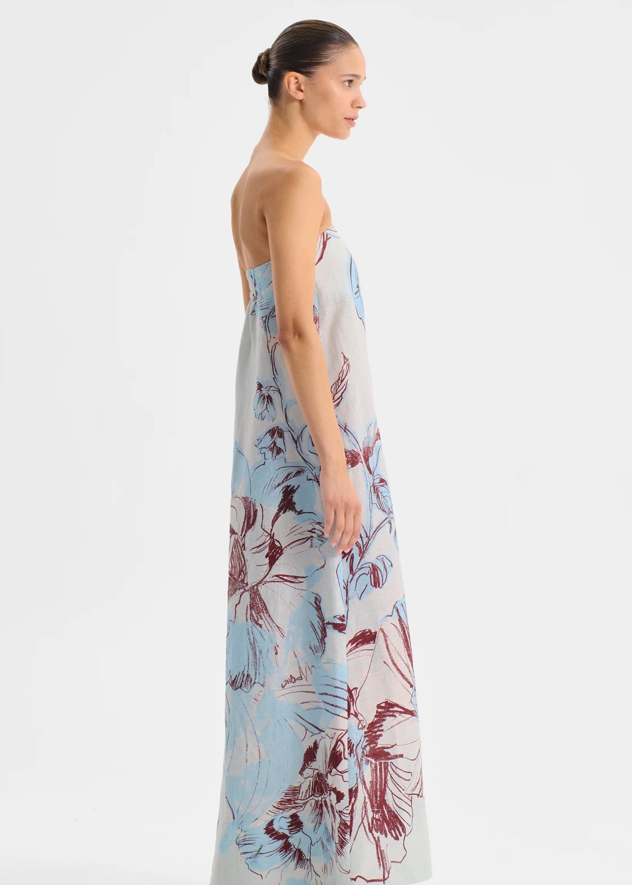 Mae Linen Strapless Dress - Sky