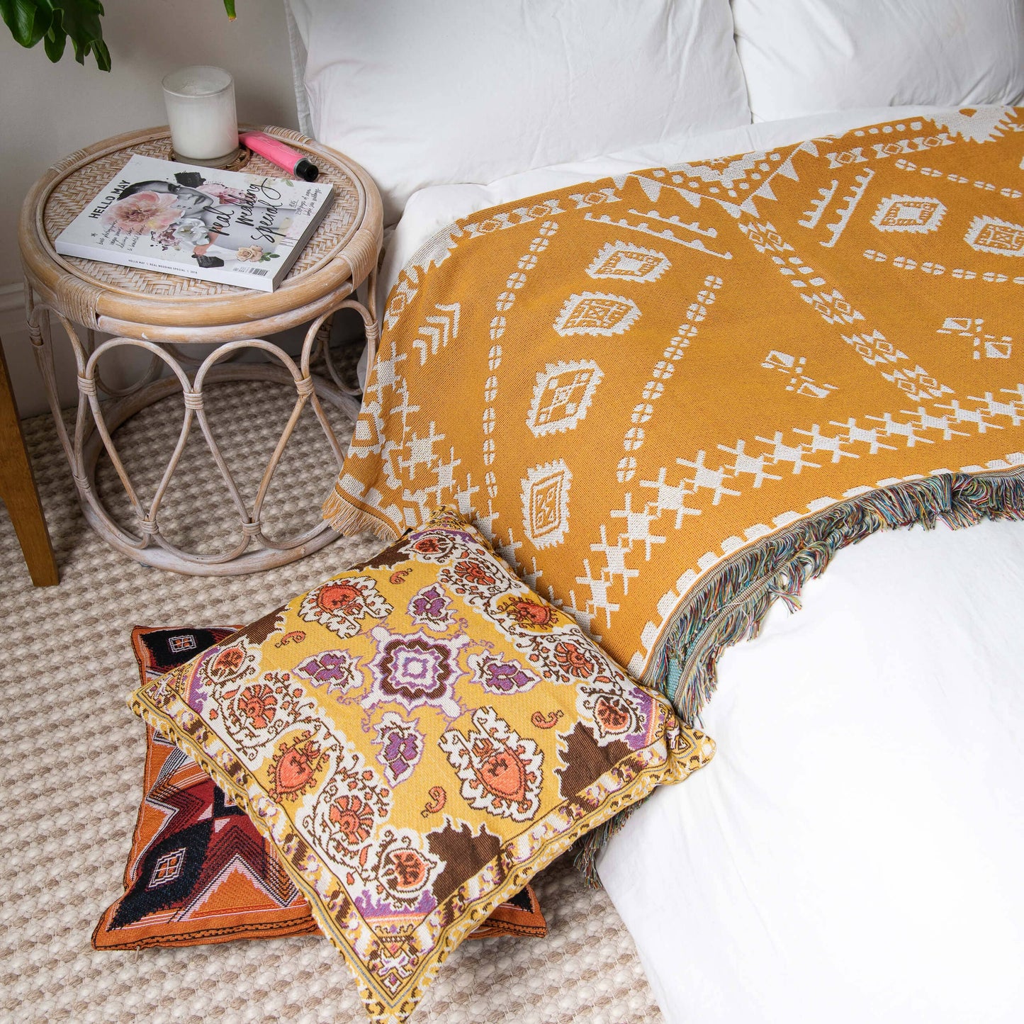 HENDEER - 'Good Day Sunshine' Woven Picnic Rug/Throw: Large 170x200cm