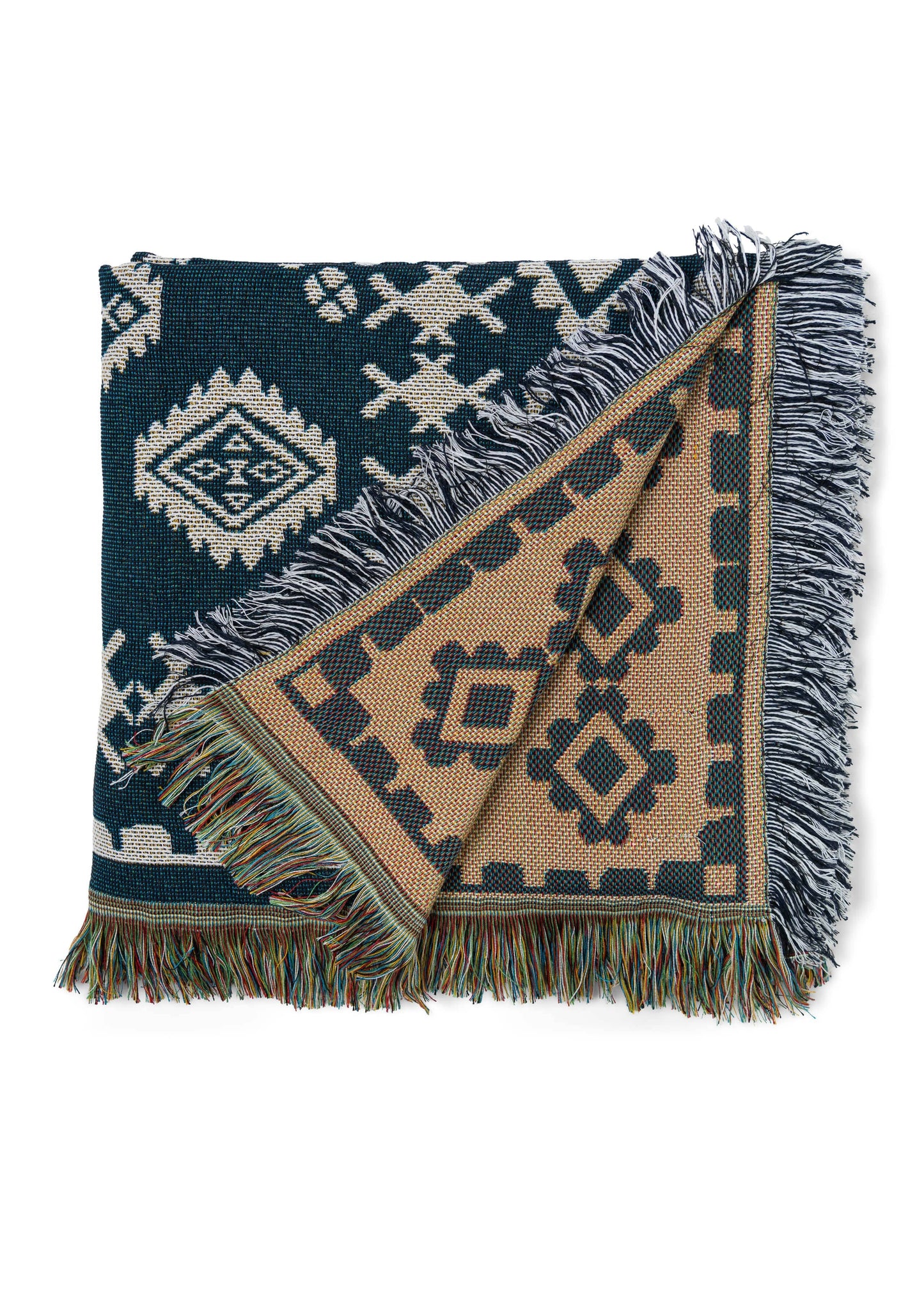 HENDEER - 'Blue Moon' Woven Picnic Rug/Throw: Large 170x200cm