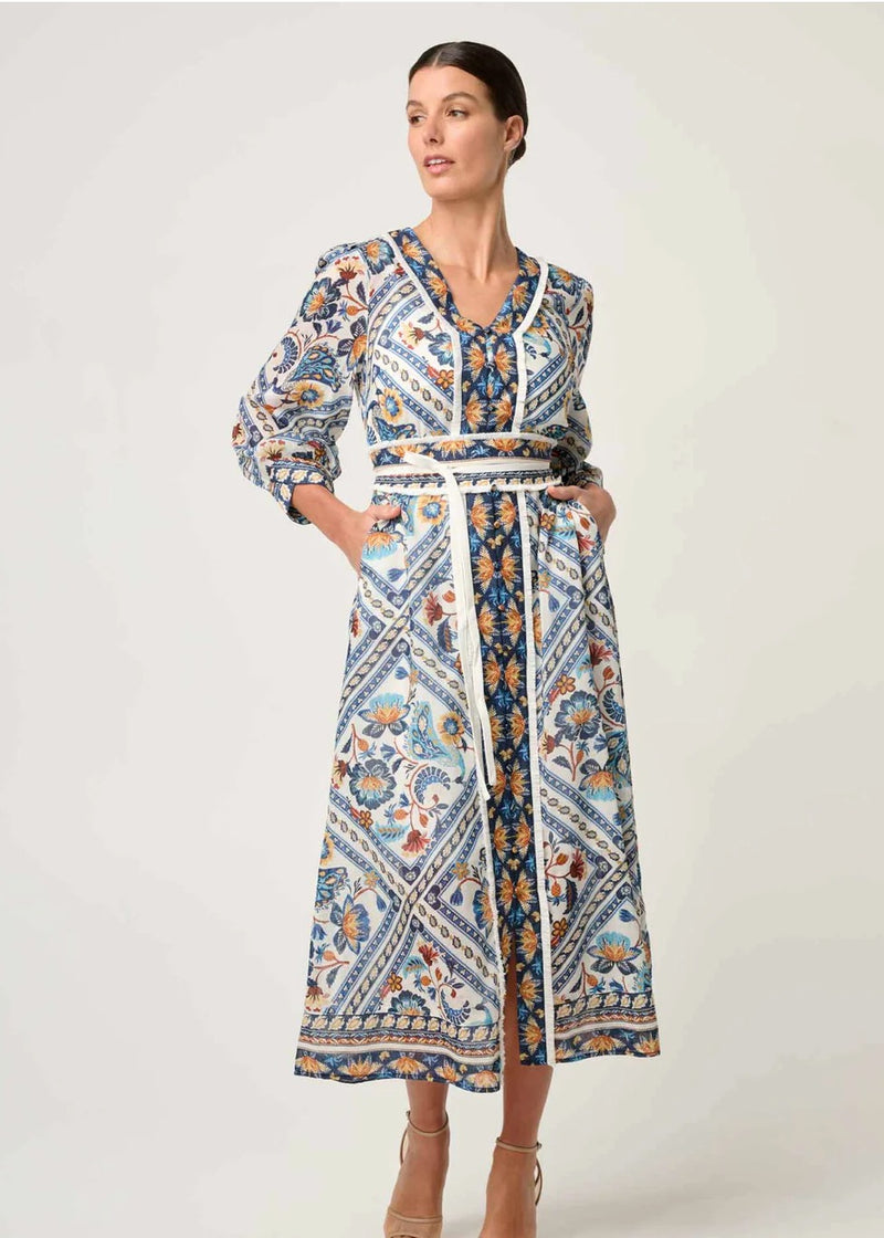 Alexis Contrast Trim Silk Cotton Midi Dress - Petinos Floros
