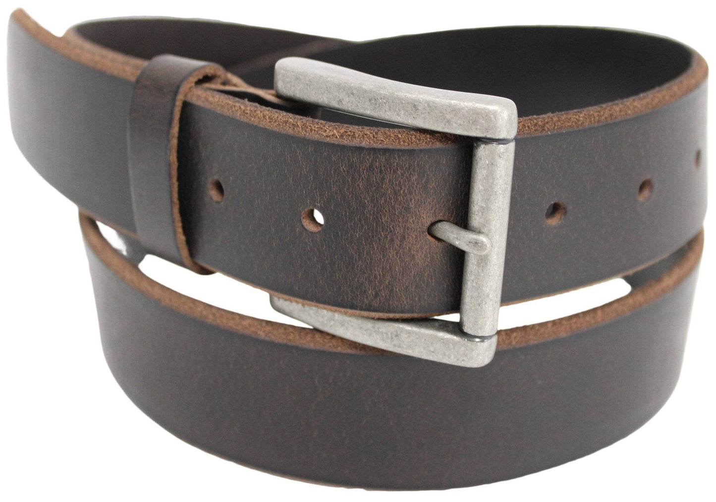 Full Grain Leather Classic Bevelled Edge Belt - Brown.: 32 inch
