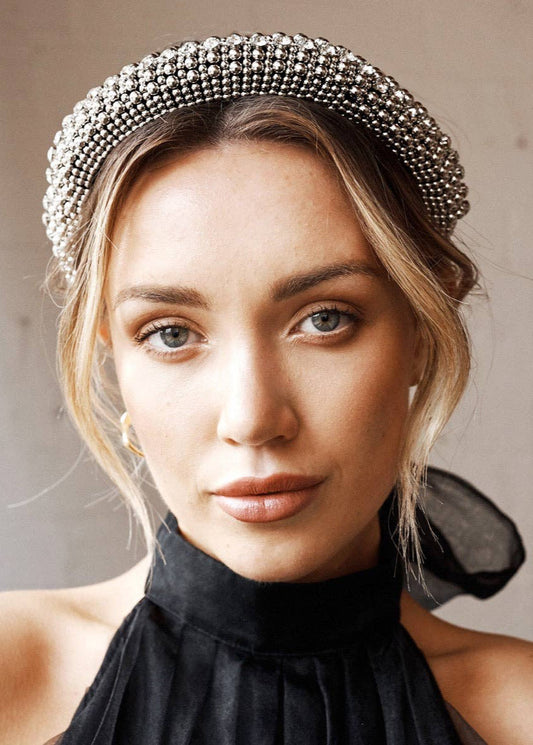 Jodie Beaded Embellished Headband - Silver