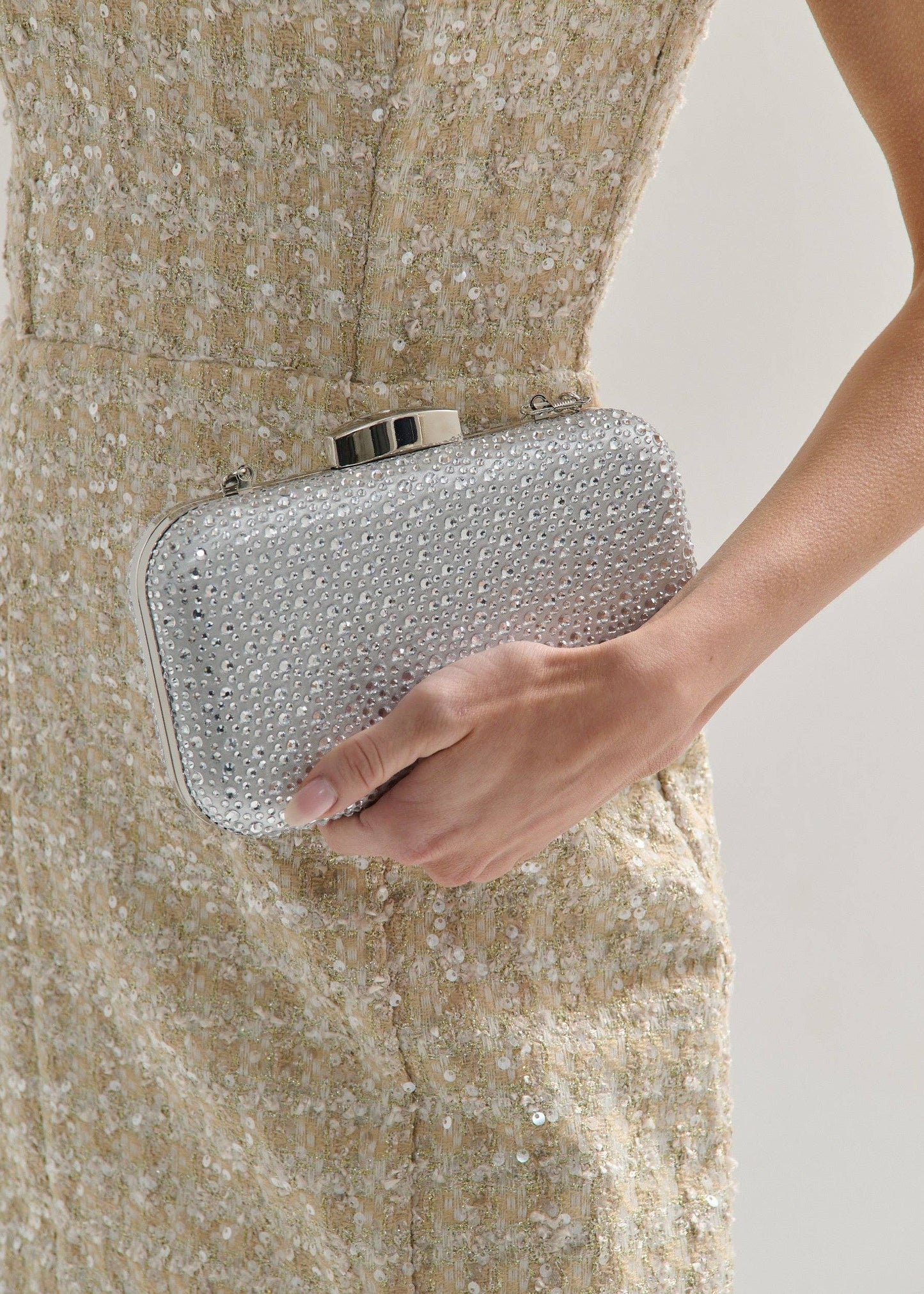 Romie Rhinestone Clutch Bag in Silver