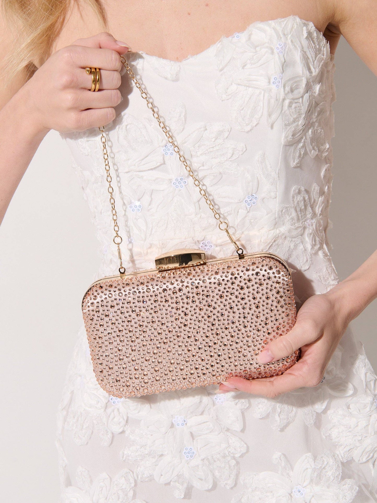 Romie Rhinestone Clutch Bag in Champagne