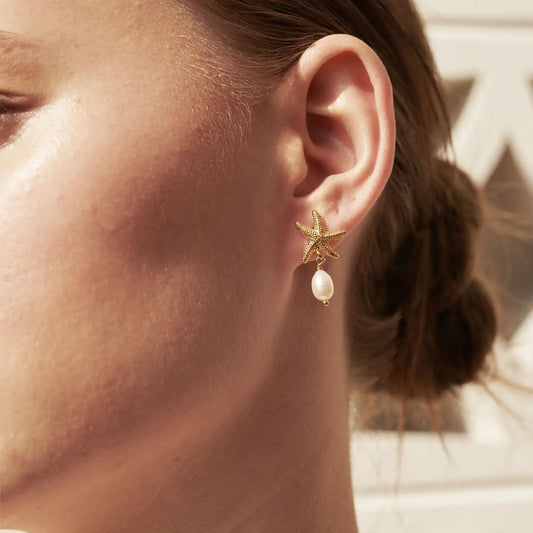 Starfish Pearl 18K Gold Pleated Earrings