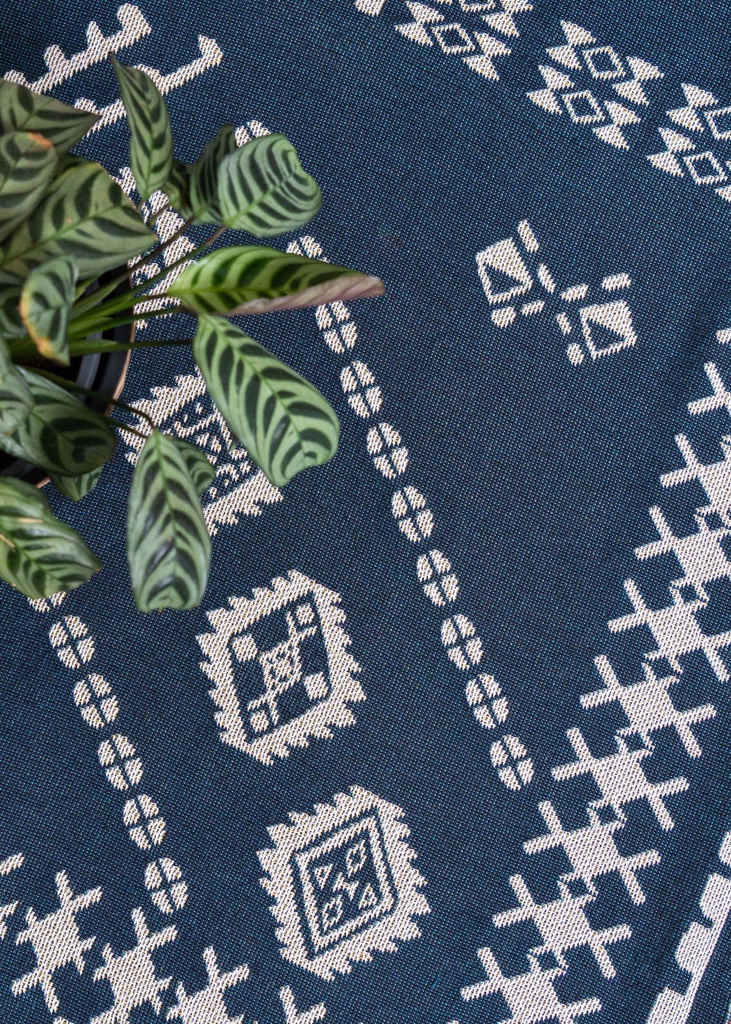 HENDEER - 'Blue Moon' Woven Picnic Rug/Throw: Large 170x200cm