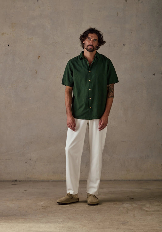 Hemp Stripe Shirt - Dark Green