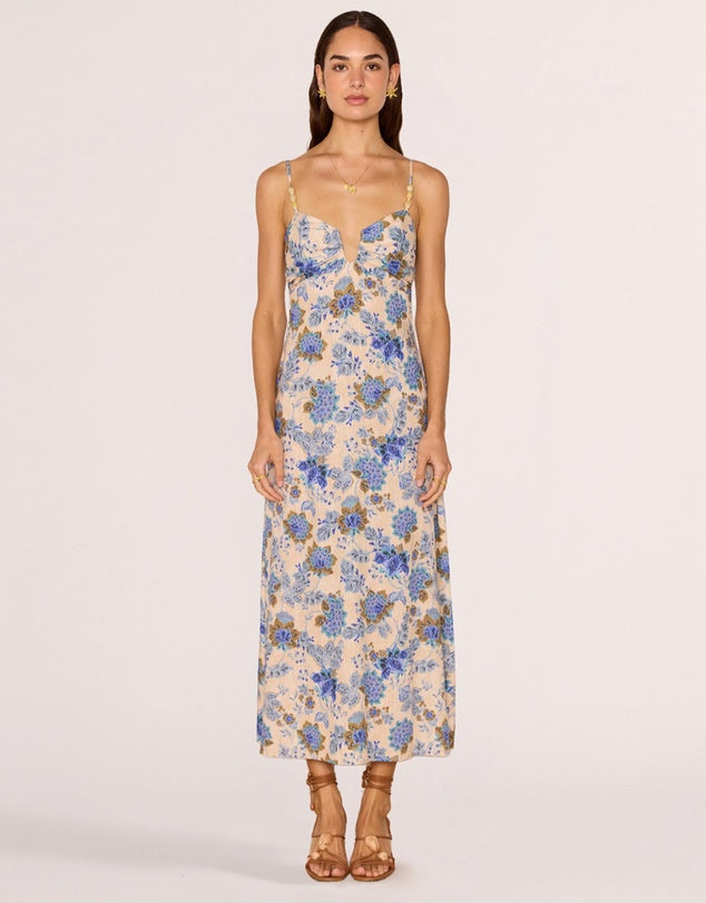 Zina Midi Dress - Blue/Beige Floral