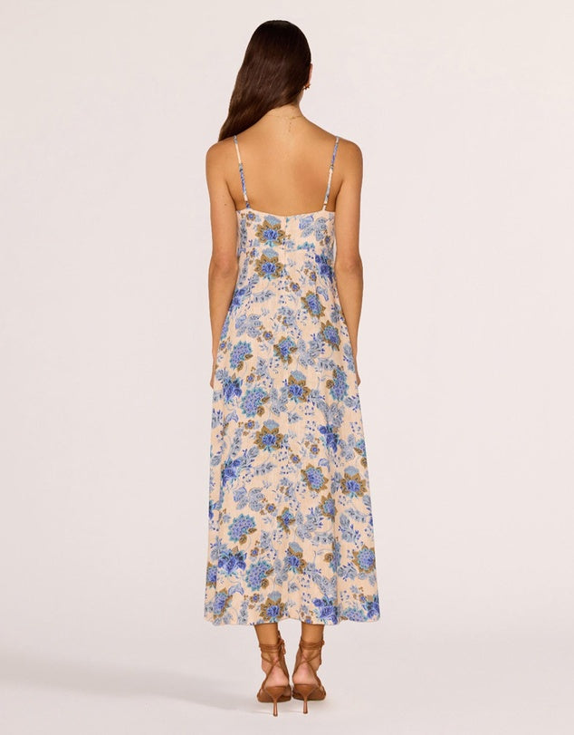 Zina Midi Dress - Blue/Beige Floral