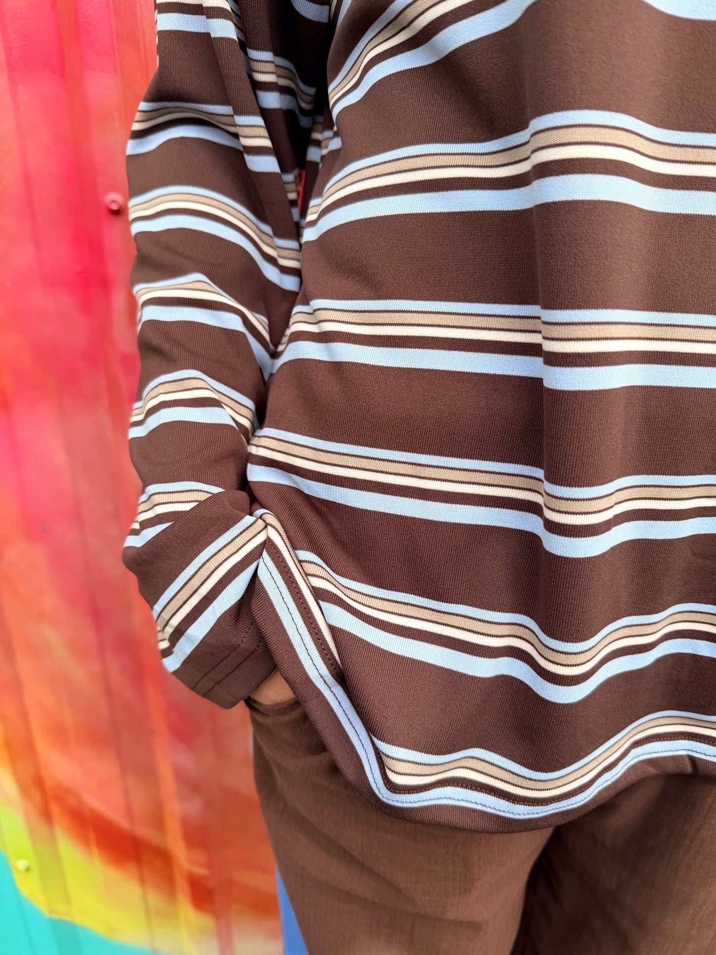 Stripe Jersey Pant Set - Choc/Blue