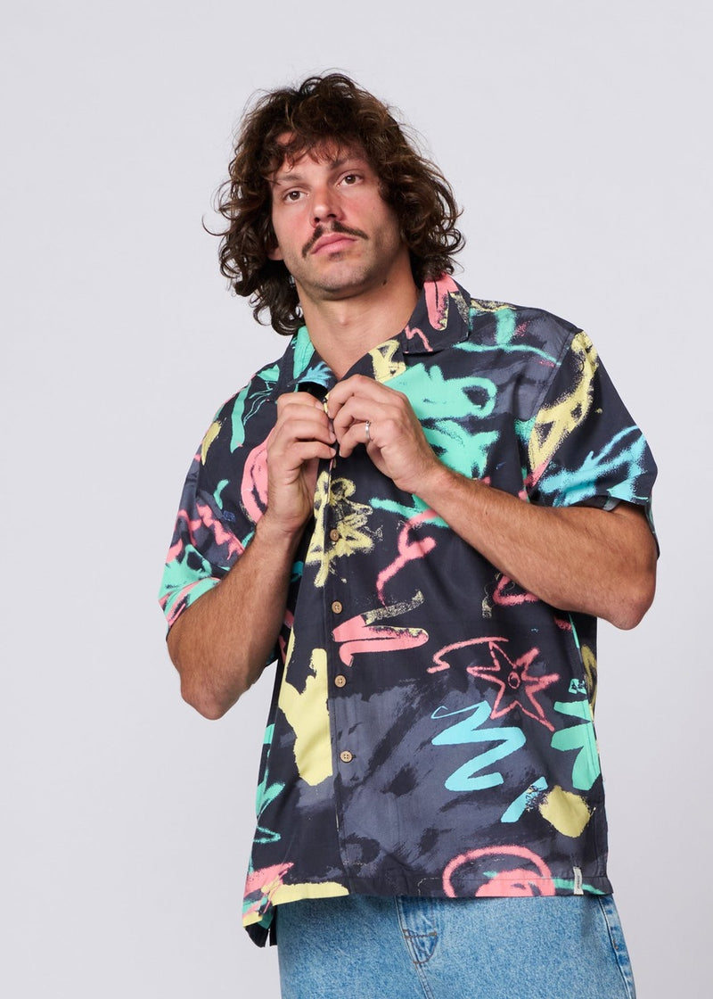 Scribbles SS Resort Shirt - Black
