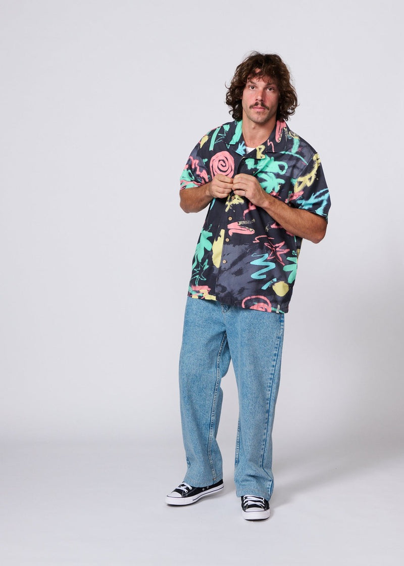 Scribbles SS Resort Shirt - Black