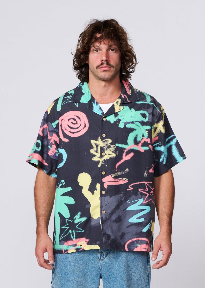 Scribbles SS Resort Shirt - Black