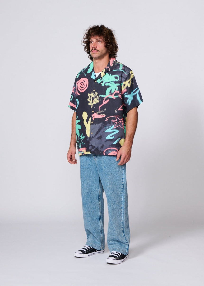 Scribbles SS Resort Shirt - Black