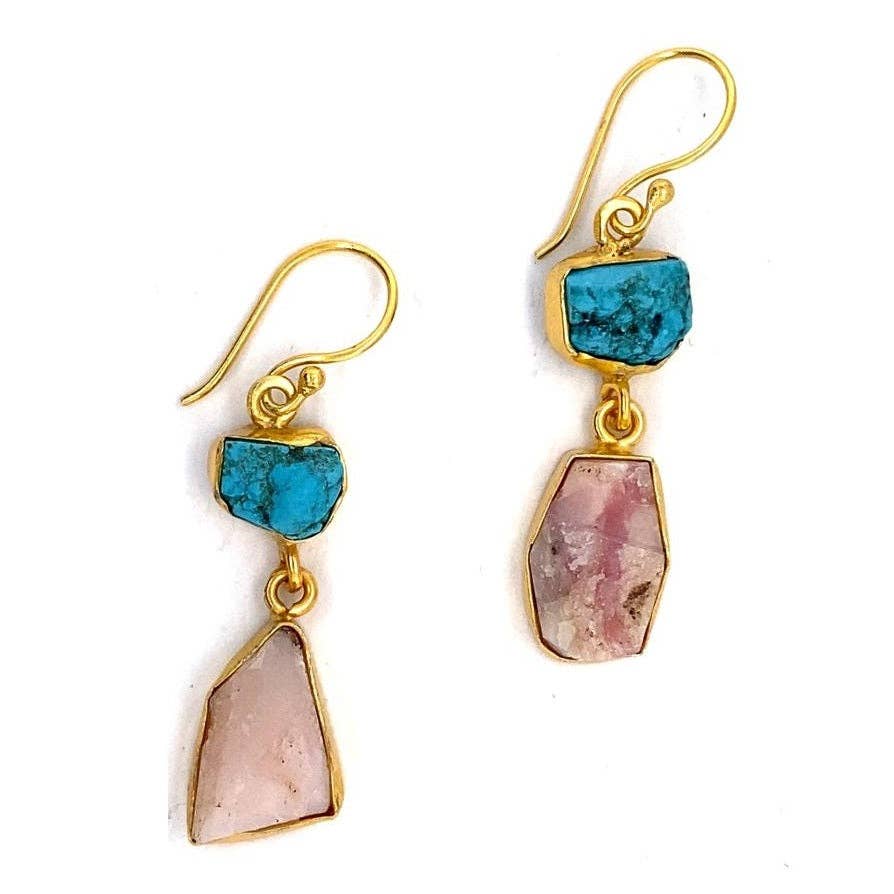 Bellamy Earrings - Turquoise and Pink Opal